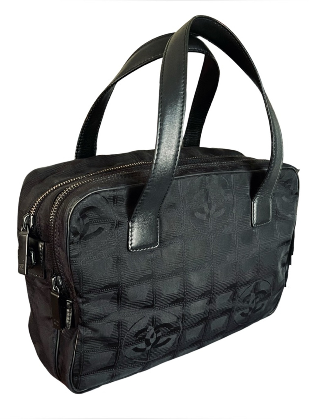 Vintage CHANEL Travel Line Nylon & Leather Handbag black